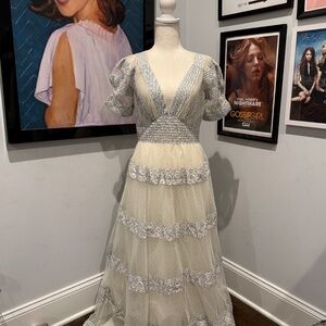 LoveShackFancy Tulle Tiered White Floral Maxi Dress 6